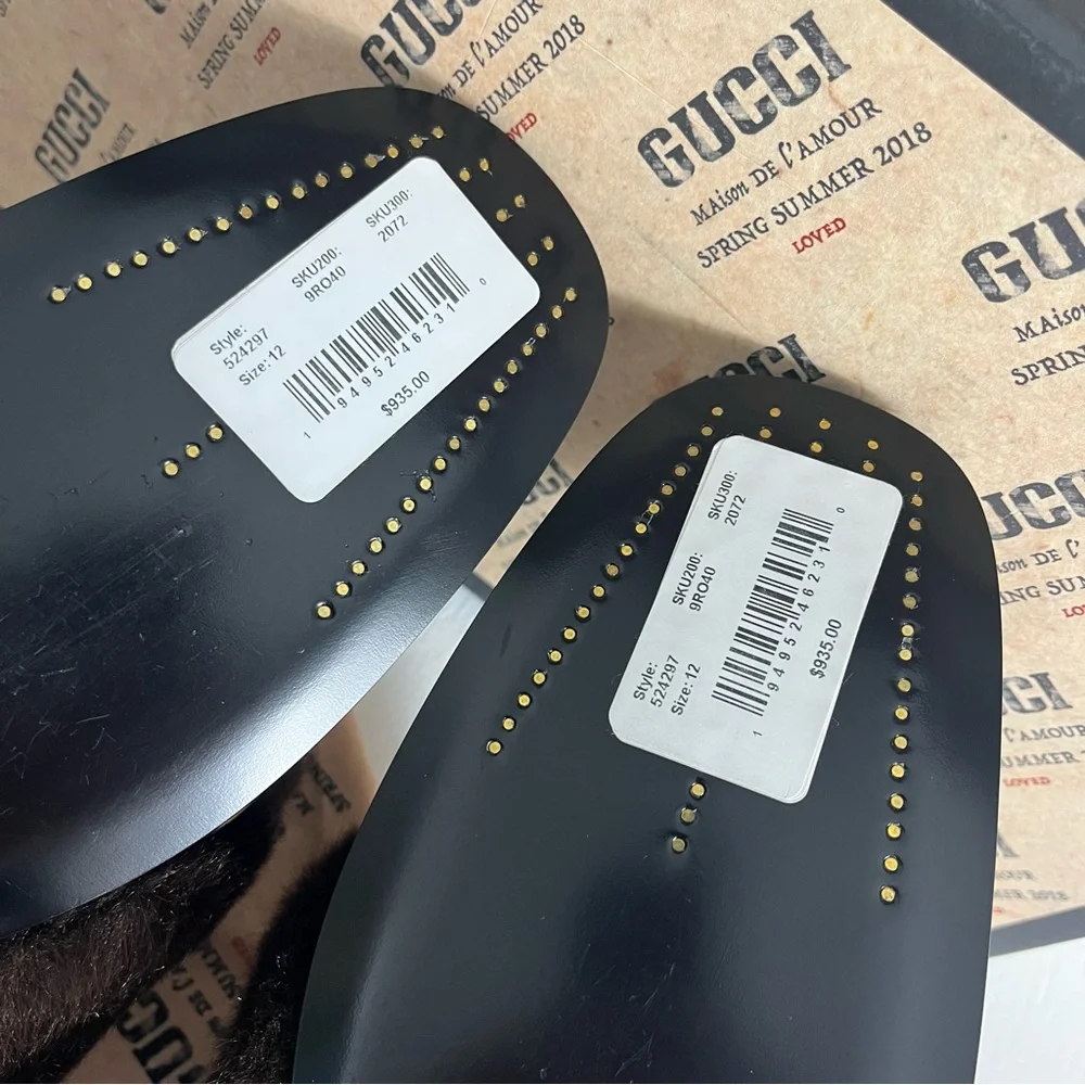 Gucci Men's Lawrence Faux Fur Suede GG Logo Slides Size 12 Chocolate Brown - Picture 9 of 13